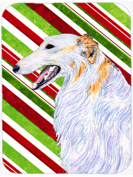Borzoi Candy Cane Holiday Christmas Glass Cutting Board - Large