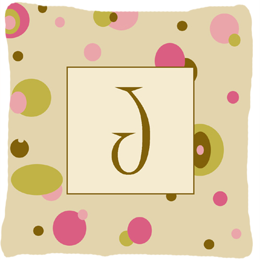 Letter J Initial Monogram - Tan Dots Indoor & Outdoor Fabric Decorative Pillow