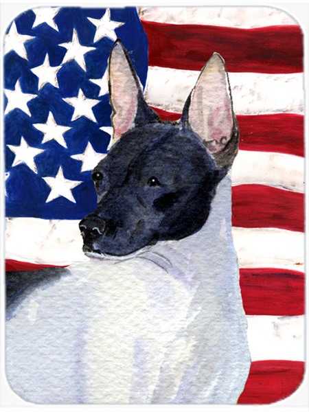 USA American Flag With Rat Terrier Glass Cutting Board - Large