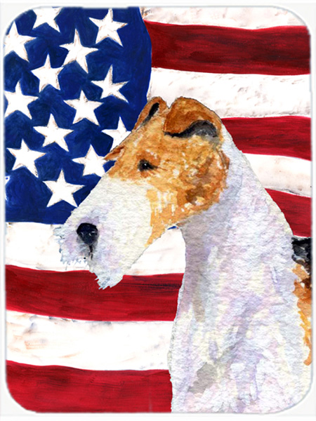 USA American Flag With Fox Terrier Glass Cutting Board - Large
