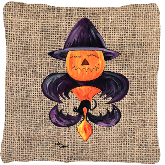Halloween Pumpkin Bat Fleur De Lis Indoor & Outdoor Fabric Decorative Pillow