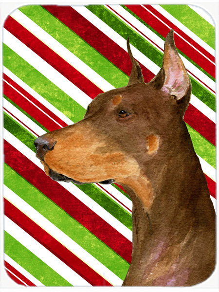 Doberman Candy Cane Holiday Christmas Glass Cutting Board - Large
