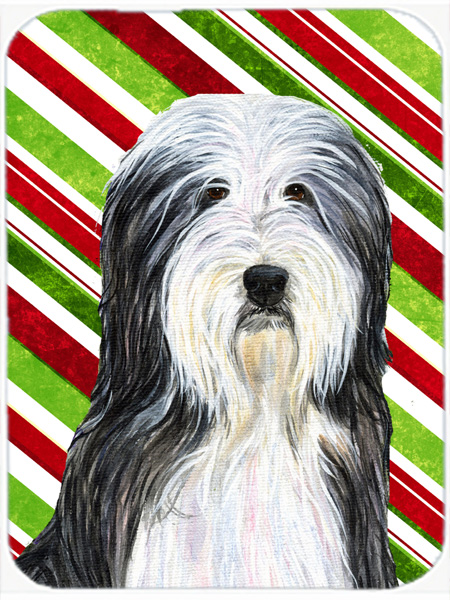 Bearded Collie Candy Cane Holiday Christmas Glass Cutting Board - Large