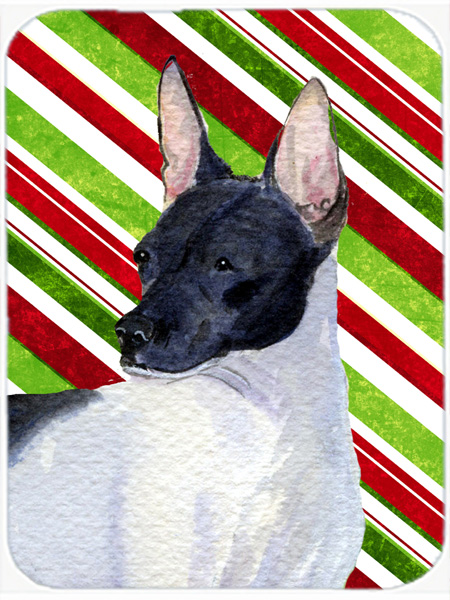 Rat Terrier Candy Cane Holiday Christmas Glass Cutting Board - Large