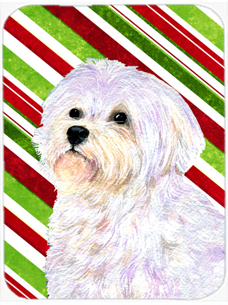 Maltese Candy Cane Holiday Christmas Glass Cutting Board - Large