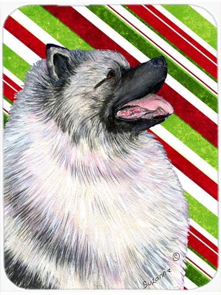 Keeshond Candy Cane Holiday Christmas Glass Cutting Board - Large