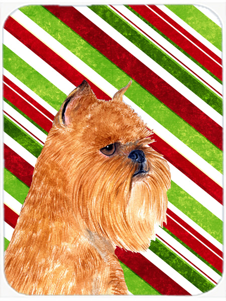 Brussels Griffon Candy Cane Holiday Christmas Glass Cutting Board - Large