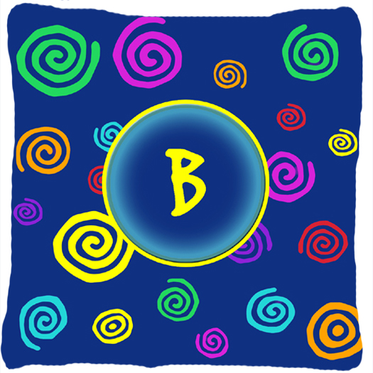 Letter B Initial Monogram - Blue Swirls Indoor & Outdoor Fabric Decorative Pillow