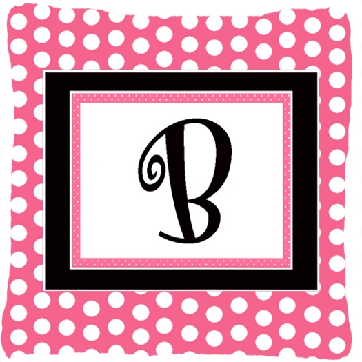 Monogram Initial B Pink Black Polka Dots Indoor & Outdoor Fabric Decorative Pillow