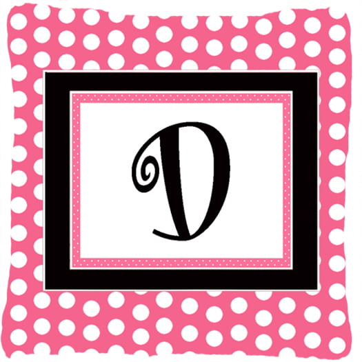 Monogram Initial D Pink Black Polka Dots Indoor & Outdoor Fabric Decorative Pillow