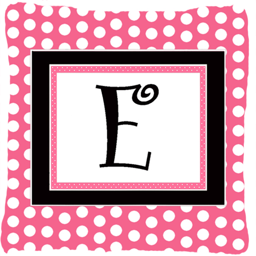 Monogram Initial E Pink Black Polka Dots Indoor & Outdoor Fabric Decorative Pillow