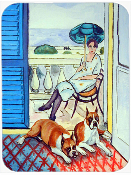 Picture of Carolines Treasures 7068LCB Lady with her Boxer Glass Cutting Board - Large