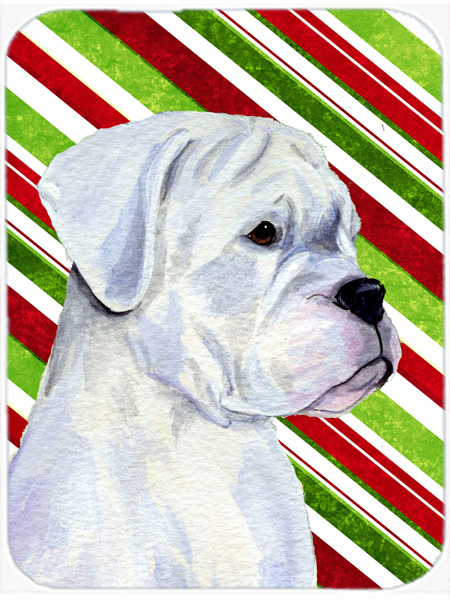 Boxer Candy Cane Holiday Christmas Glass Cutting Board - Large
