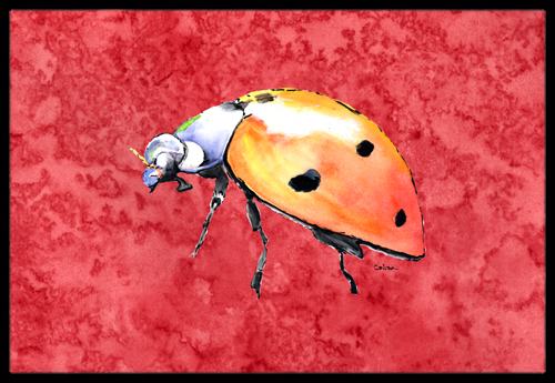 Lady Bug On Red Indoor Or Outdoor Doormat - Red - 24 x 36 in.