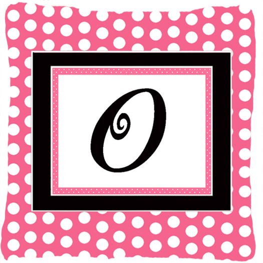 Letter O Initial Monogram - Pink Black Polka Dots Indoor & Outdoor Fabric Decorative Pillow