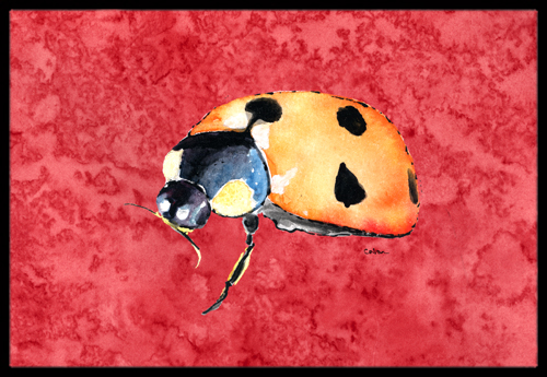 Lady Bug On Red Indoor Or Outdoor Doormat - Red - 24 x 36 in.
