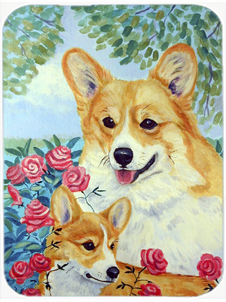 Picture of Carolines Treasures 7084LCB Corgi Mommas Love and Roses Glass Cutting Board - Large