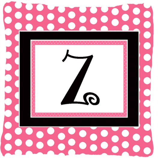 Letter Z Initial Monogram - Pink Black Polka Dots Indoor & Outdoor Fabric Decorative Pillow