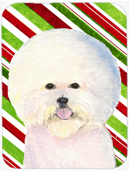 Bichon Frise Candy Cane Holiday Christmas Glass Cutting Board - Large