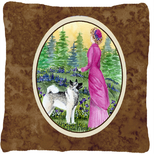 Lady With Her Norwegian Elkhound Indoor & Outdoor Fabric Decorative Pillow