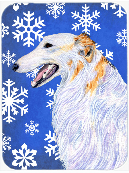 Borzoi Winter Snowflakes Holiday Glass Cutting Board - Large