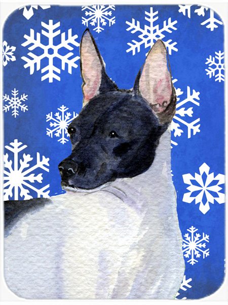 Rat Terrier Winter Snowflakes Holiday- Glass Cutting Board - Large