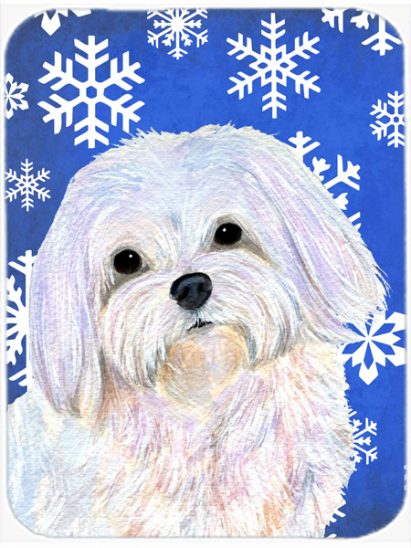 Maltese Winter Snowflakes Holiday- Glass Cutting Board - Large
