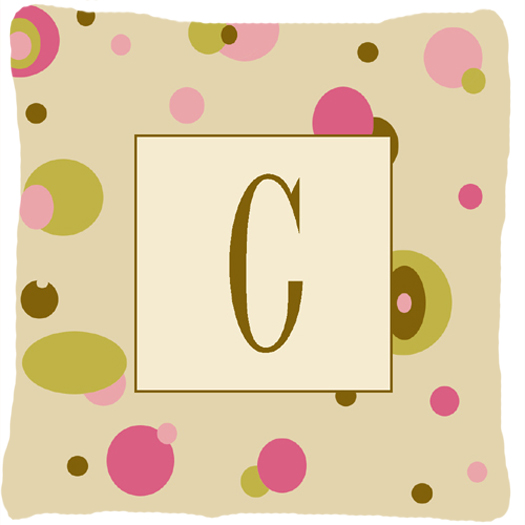 Letter C Initial Monogram - Tan Dots Decorative Indoor & Outdoor Fabric Pillow