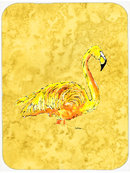 Picture of Carolines Treasures 8872LCB Flamingo on Yellow- Glass Cutting Board - Large