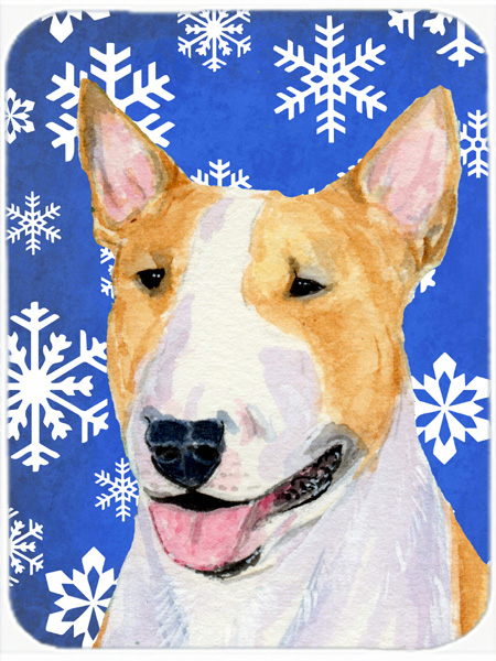 Bull Terrier Winter Snowflakes Holiday- Glass Cutting Board - Large