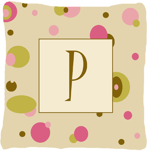 Letter P Initial Monogram - Tan Dots Decorative Indoor & Outdoor Fabric Pillow