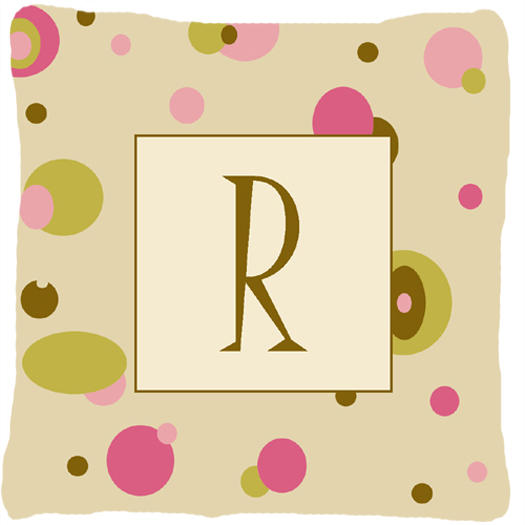 Letter R Initial Monogram - Tan Dots Decorative Indoor & Outdoor Fabric Pillow