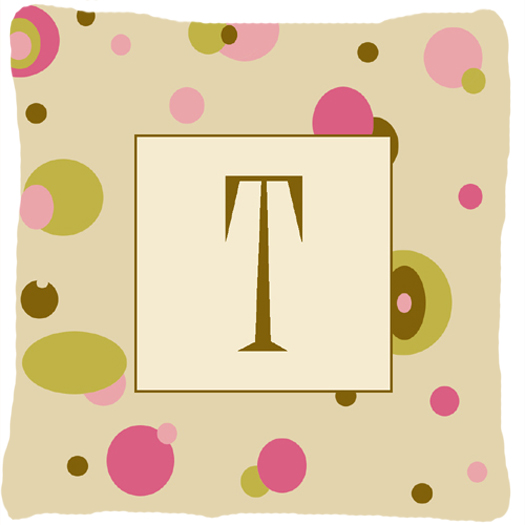 Letter T Initial Monogram - Tan Dots Decorative Indoor & Outdoor Fabric Pillow