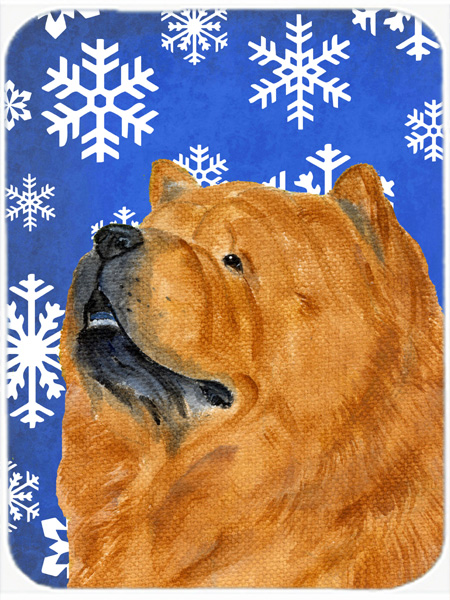 Chow Chow Winter Snowflakes Holiday- Glass Cutting Board - Large