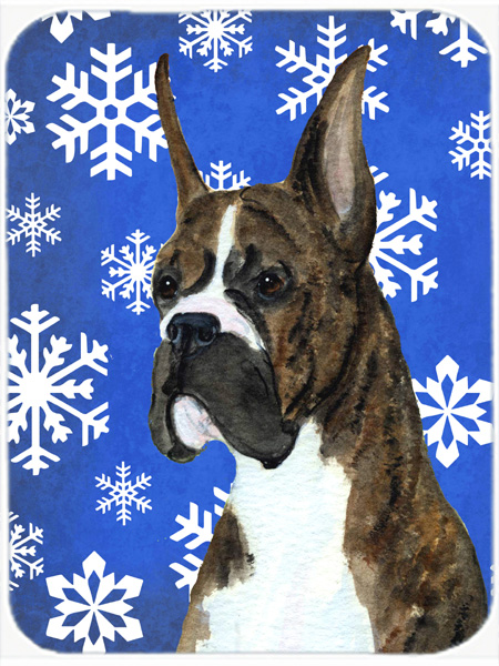 Boxer Winter Snowflakes Holiday- Glass Cutting Board - Large