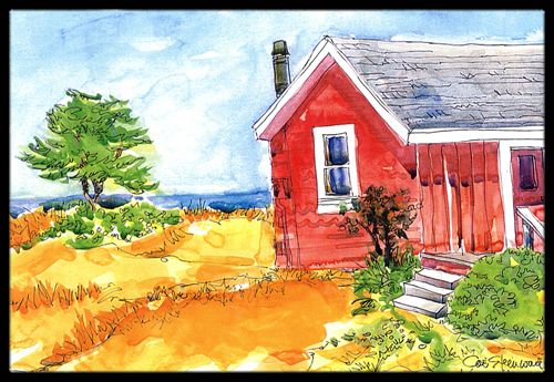 Picture of Carolines Treasures 6041JMAT 24 x 36 in. Old Red Cottage House at the lake Or Beach Indoor Or Outdoor Mat
