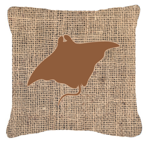 Manta ray Burlap and Brown Indoor & Outdoor Fabric Decorative Pillow