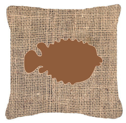 Fish - Blowfish Burlap and Brown Indoor & Outdoor Fabric Decorative Pillow