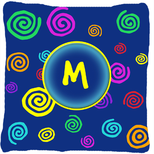 Letter M Initial Monogram - Blue Swirls Decorative Indoor & Outdoor Fabric Pillow