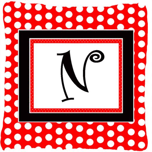 CJ1012-NPW1414 Letter N Initial Monogram - Red Black Polka Dots Decorative Indoor & Outdoor Fabric Pillow