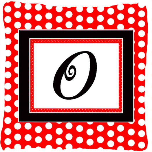 Letter O Initial Monogram - Red Black Polka Dots Decorative Indoor & Outdoor Fabric Pillow