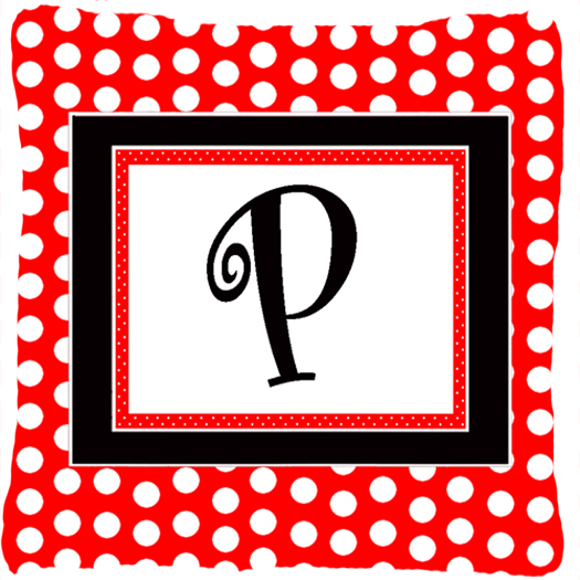 CJ1012-PPW1414 Letter P Initial Monogram - Red Black Polka Dots Decorative Indoor & Outdoor Fabric Pillow