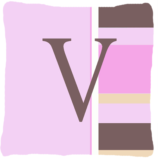Letter V Initial Monogram - Pink Stripes Decorative Indoor & Outdoor Fabric Pillow