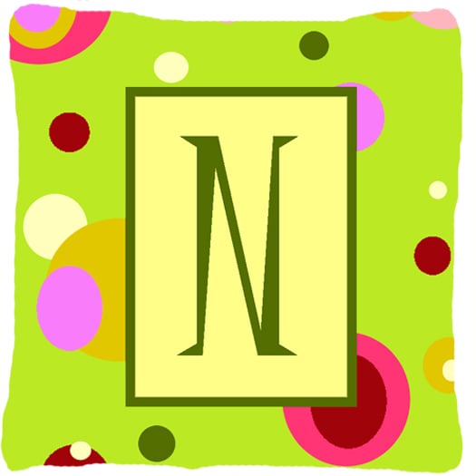 Letter N Initial Monogram - Green Decorative Indoor & Outdoor Fabric Pillow
