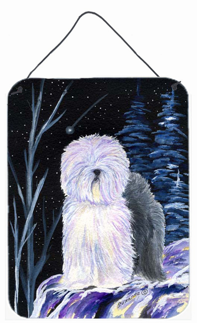 SS8406DS1216 Starry Night Old English Sheepdog Aluminium Metal Wall Or Door Hanging Prints