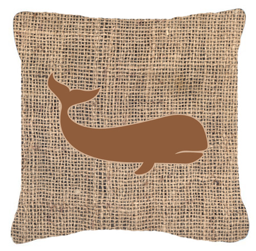 Whale Burlap and Brown Indoor & Outdoor Fabric Decorative Pillow