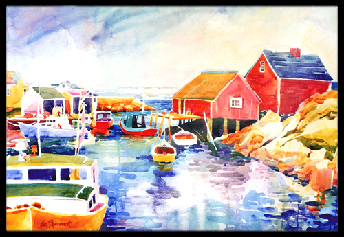Boats at Harbour with a view Indoor Or Outdoor Mat