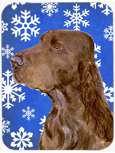 Field Spaniel Winter Snowflakes Holiday- Glass Cutting Board - Large