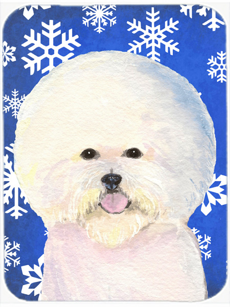 Bichon Frise Winter Snowflakes Holiday- Glass Cutting Board - Large