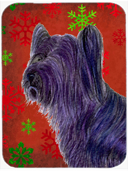 Skye Terrier Red and Green Snowflakes Christmas- Glass Cutting Board - Large